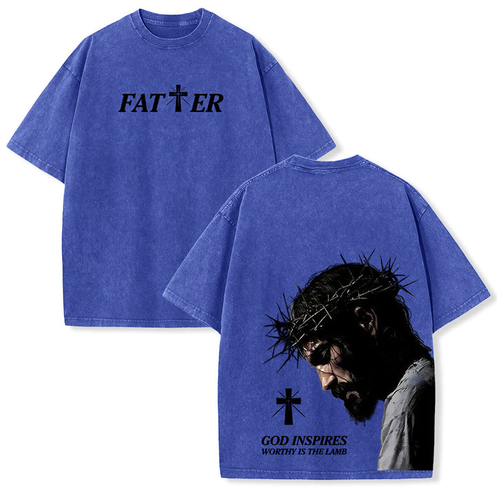 Christianartworkshop T-shirt unisex lavata con corona di spine e scritta "Gesù pieno di fede". - Blu - 5XL - image 18