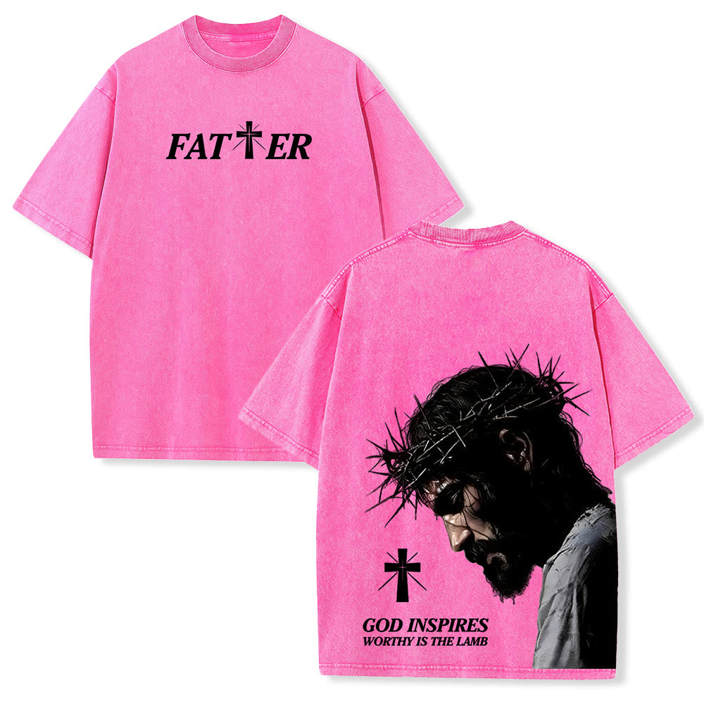 Christianartworkshop T-shirt unisex lavata con corona di spine e scritta "Gesù pieno di fede". - Rosa - 5XL - image 24
