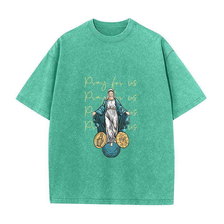 Christianartworkshop Maglietta unisex lavata con la scritta "Prega per noi, Vergine Maria" - Verde - 5XL - image 3