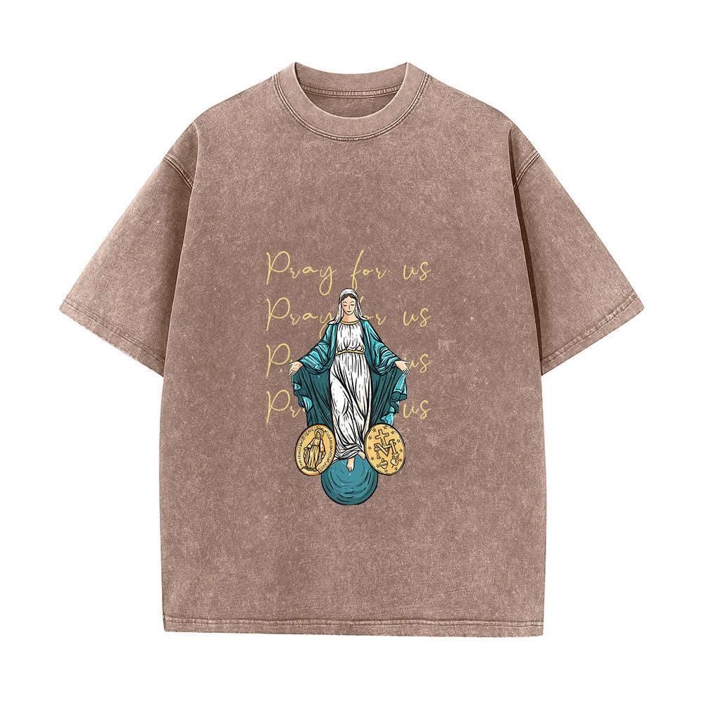 Christianartworkshop Maglietta unisex lavata con la scritta "Prega per noi, Vergine Maria" - Marrone - 5XL - image 0