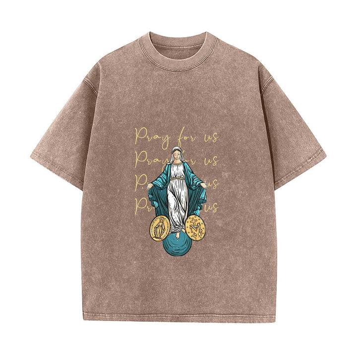Christianartworkshop Maglietta unisex lavata con la scritta "Prega per noi, Vergine Maria" - Marrone - 5XL - image 0