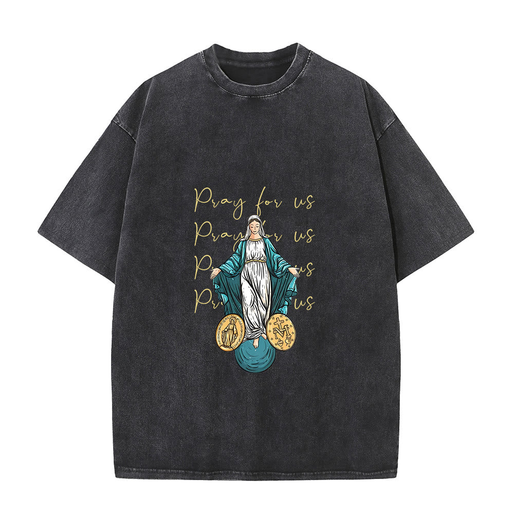 Christianartworkshop Maglietta unisex lavata con la scritta "Prega per noi, Vergine Maria" - Nero - 5XL - image 1