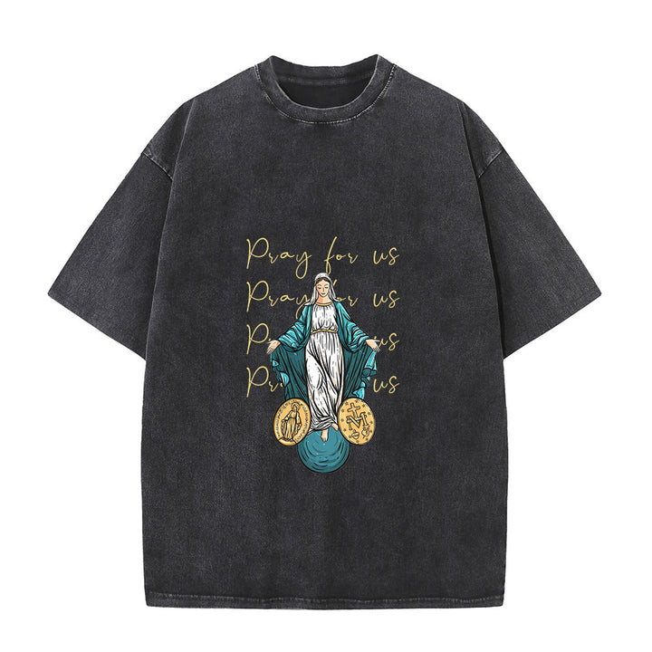 Christianartworkshop Maglietta unisex lavata con la scritta "Prega per noi, Vergine Maria" - Nero - 5XL - image 1