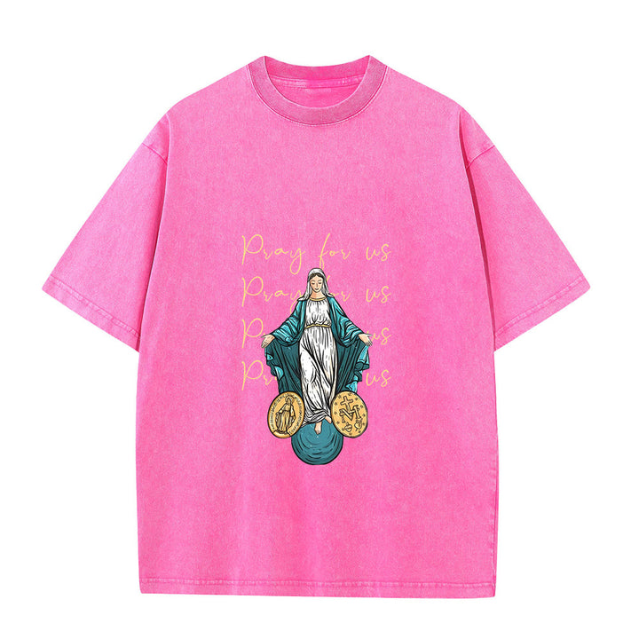 Christianartworkshop Maglietta unisex lavata con la scritta "Prega per noi, Vergine Maria" - Rosa - 5XL - image 8