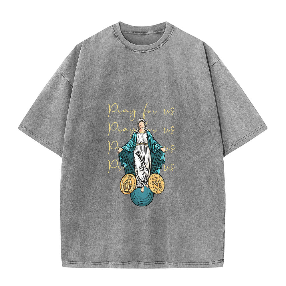 Christianartworkshop Maglietta unisex lavata con la scritta "Prega per noi, Vergine Maria" - Grigio - 5XL - image 2