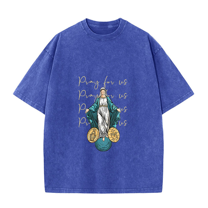 Christianartworkshop Maglietta unisex lavata con la scritta "Prega per noi, Vergine Maria" - Blu - 5XL - image 6