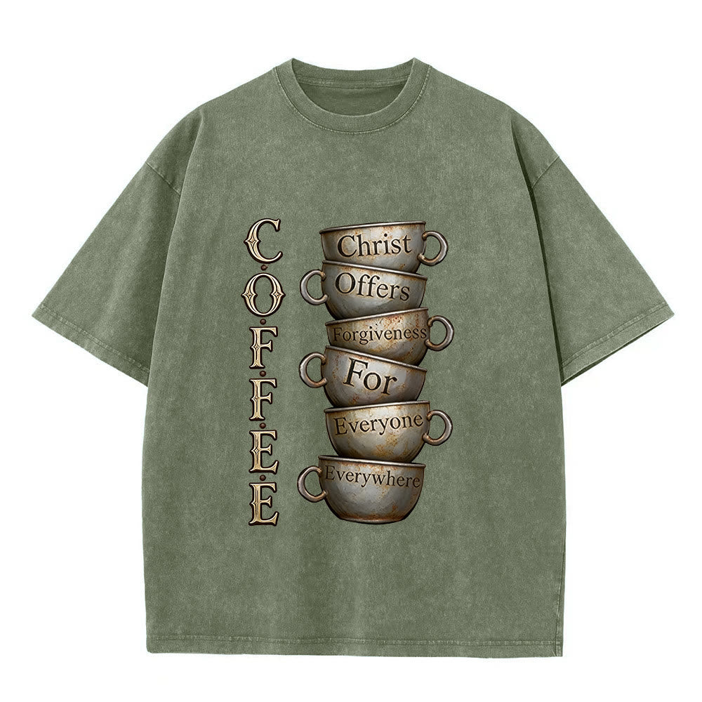 Christianartworkshop Maglietta unisex lavata con la scritta "CAFFÈ Cristo offre il perdono". - Verde militare - 5XL - image 4