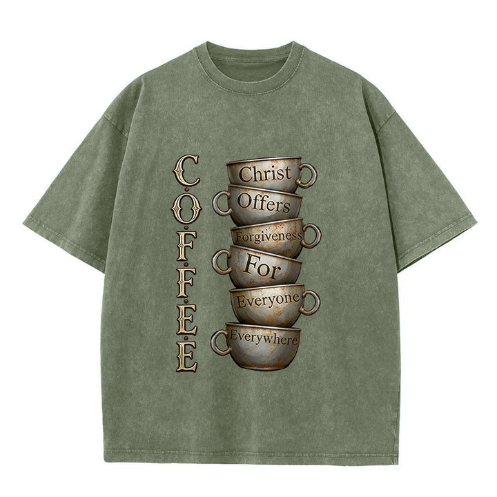Christianartworkshop Maglietta unisex lavata con la scritta "CAFFÈ Cristo offre il perdono". - Verde militare - 5XL - image 4