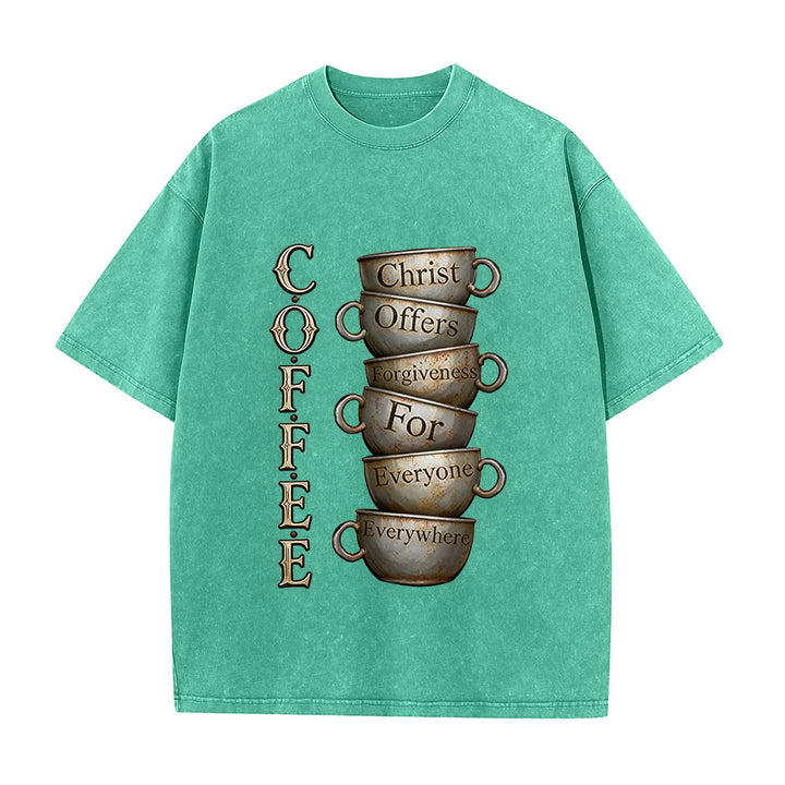Christianartworkshop Maglietta unisex lavata con la scritta "CAFFÈ Cristo offre il perdono". - Verde - 5XL - image 3