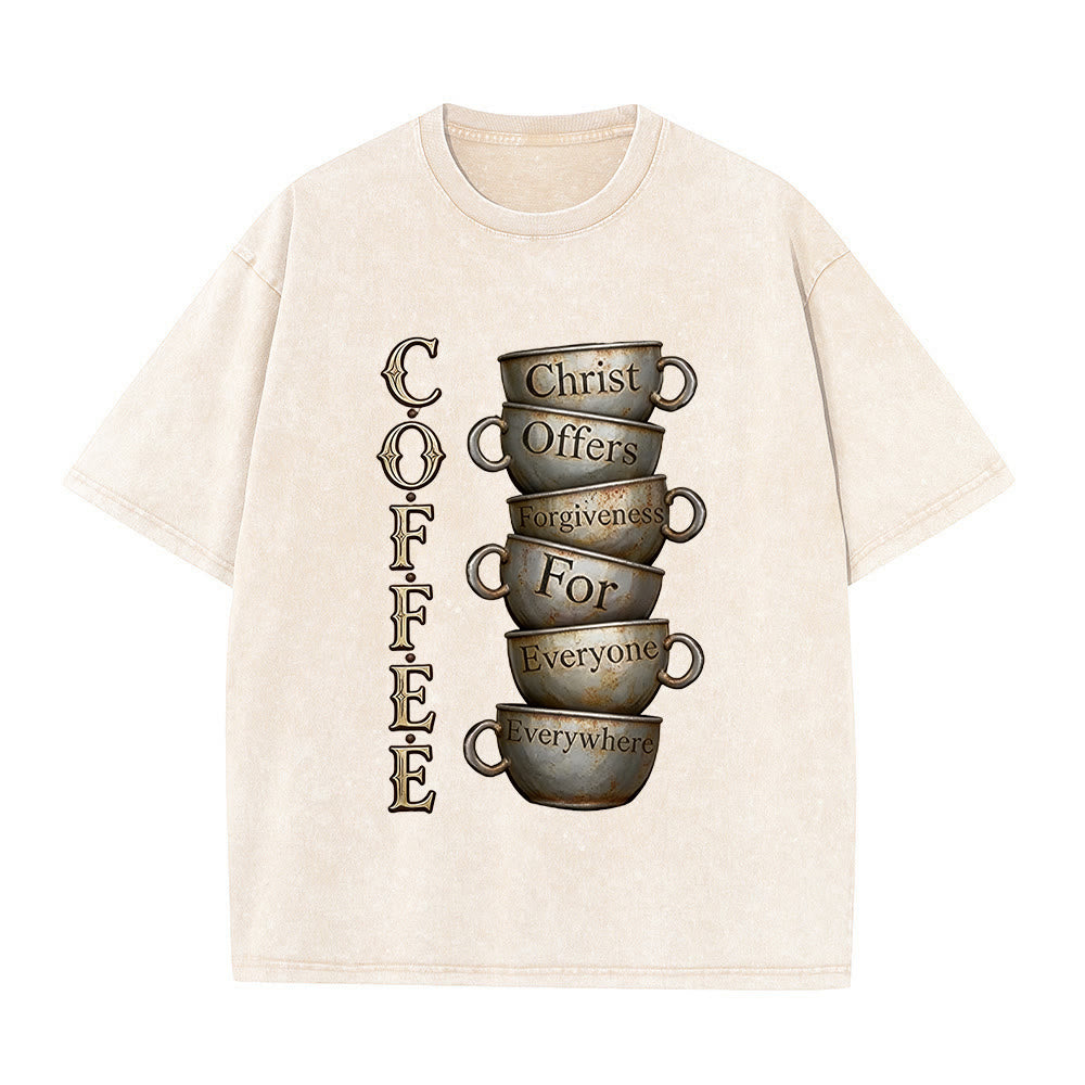 Christianartworkshop Maglietta unisex lavata con la scritta "CAFFÈ Cristo offre il perdono". - Beige - 5XL - image 5