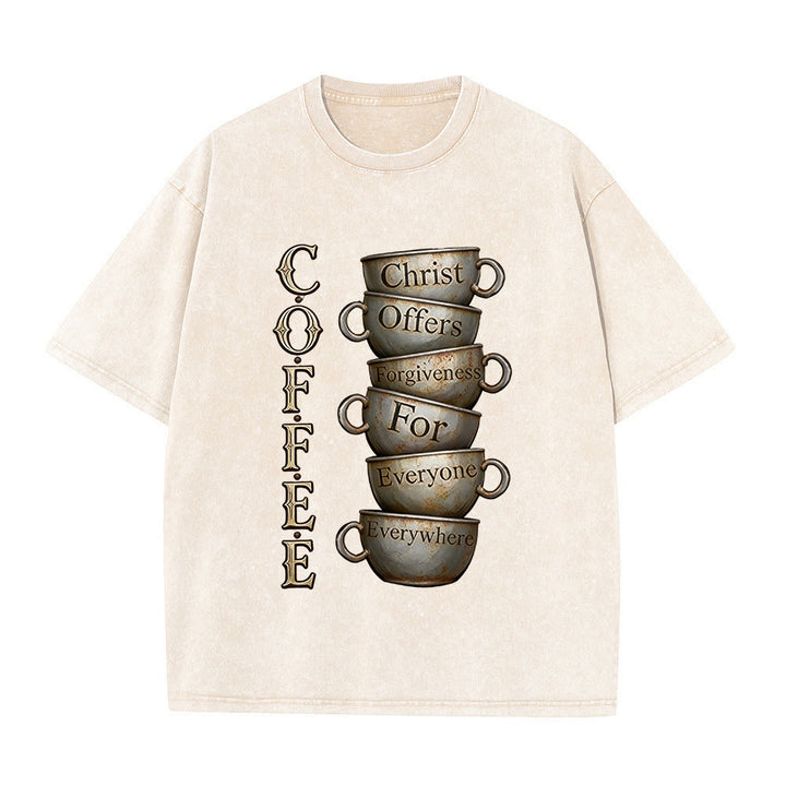 Christianartworkshop Maglietta unisex lavata con la scritta "CAFFÈ Cristo offre il perdono". - Beige - 5XL - image 5