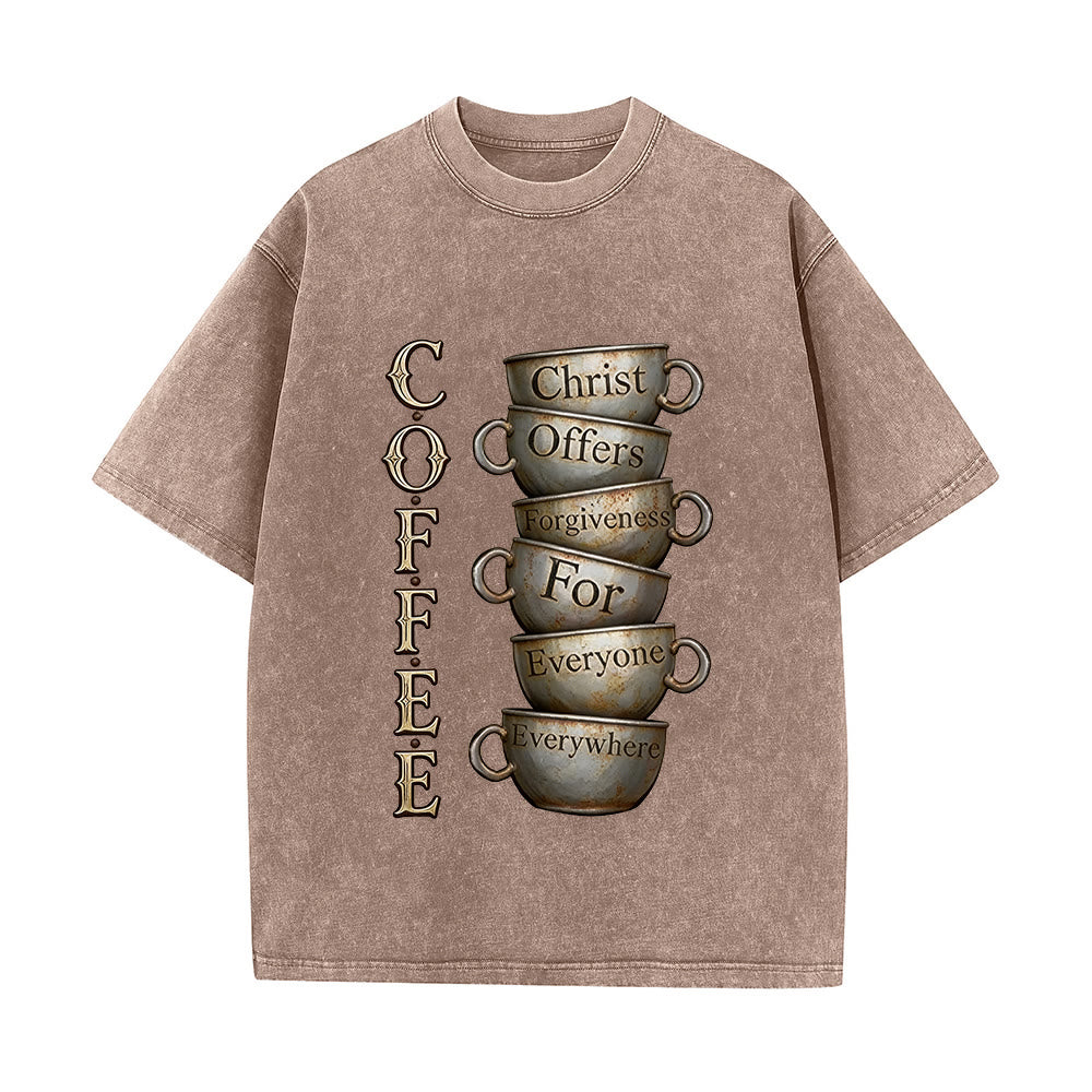 Christianartworkshop Maglietta unisex lavata con la scritta "CAFFÈ Cristo offre il perdono". - Marrone - 5XL - image 0