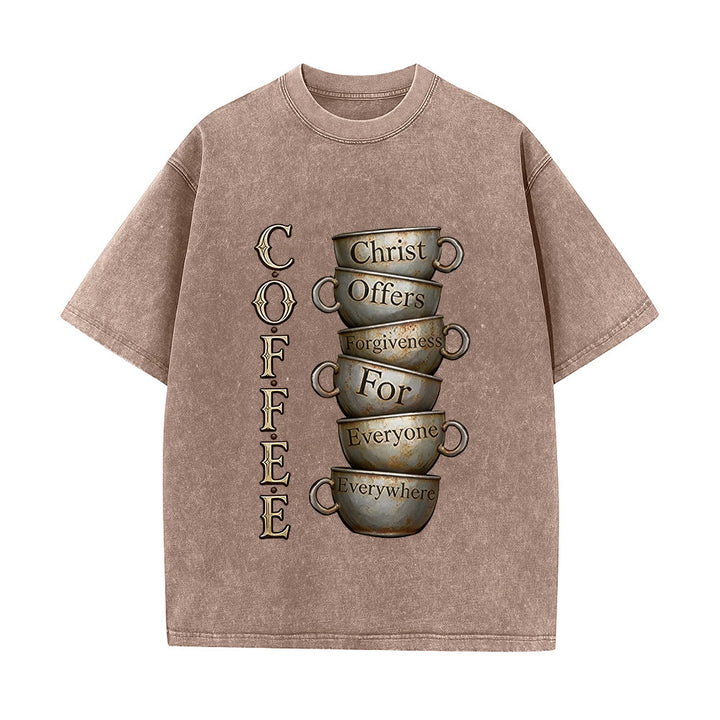 Christianartworkshop Maglietta unisex lavata con la scritta "CAFFÈ Cristo offre il perdono". - Marrone - 5XL - image 0