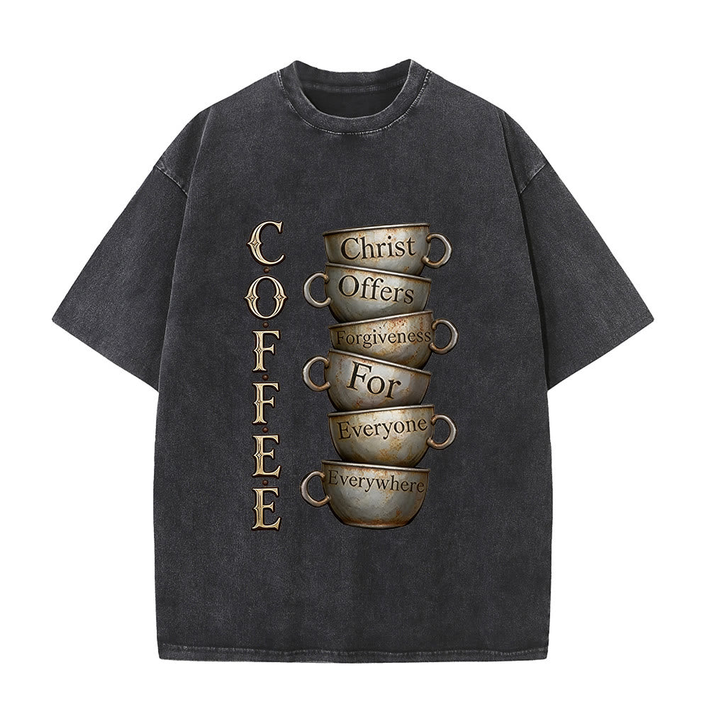 Christianartworkshop Maglietta unisex lavata con la scritta "CAFFÈ Cristo offre il perdono". - Nero - 5XL - image 1