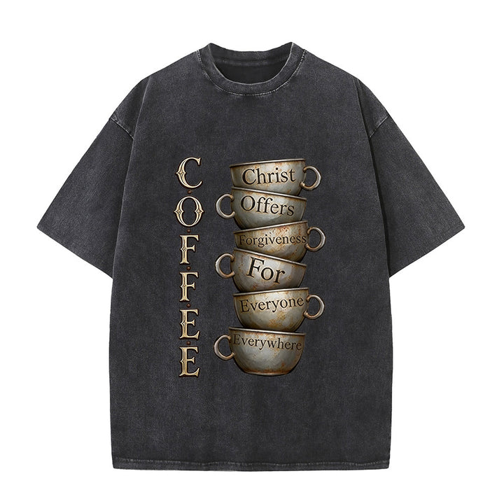 Christianartworkshop Maglietta unisex lavata con la scritta "CAFFÈ Cristo offre il perdono". - Nero - 5XL - image 1