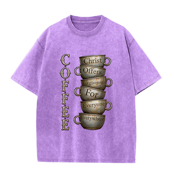Christianartworkshop Maglietta unisex lavata con la scritta "CAFFÈ Cristo offre il perdono". - Viola - 5XL - image 7