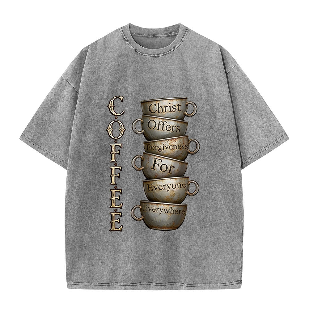 Christianartworkshop Maglietta unisex lavata con la scritta "CAFFÈ Cristo offre il perdono". - Grigio - 5XL - image 2