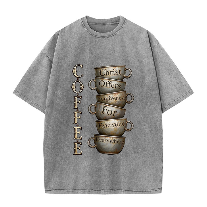 Christianartworkshop Maglietta unisex lavata con la scritta "CAFFÈ Cristo offre il perdono". - Grigio - 5XL - image 2