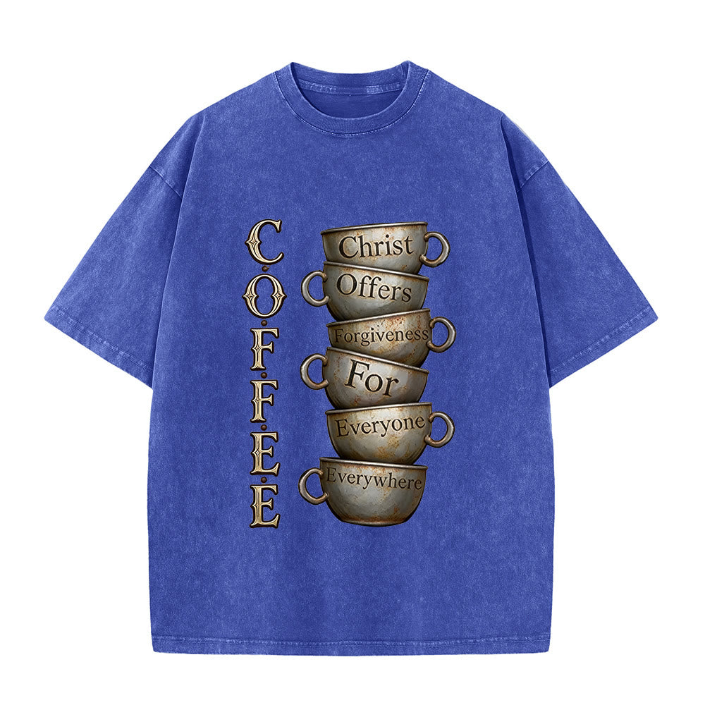 Christianartworkshop Maglietta unisex lavata con la scritta "CAFFÈ Cristo offre il perdono". - Blu - 5XL - image 6