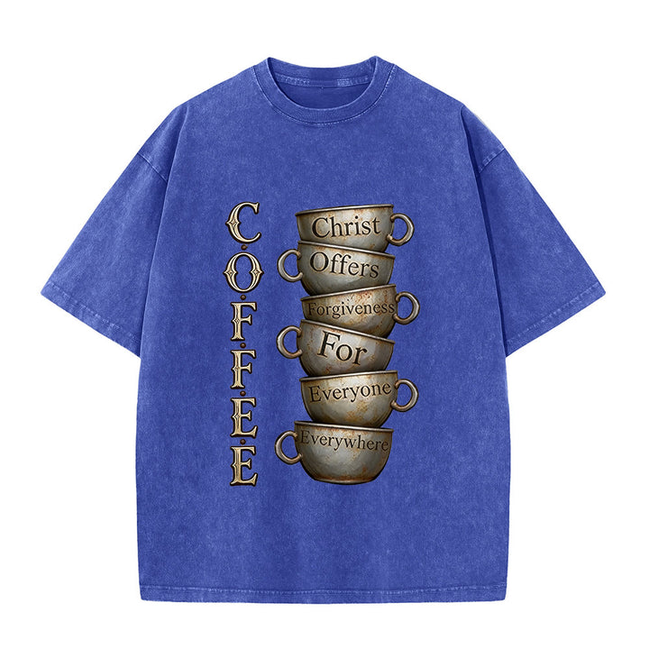 Christianartworkshop Maglietta unisex lavata con la scritta "CAFFÈ Cristo offre il perdono". - Blu - 5XL - image 6