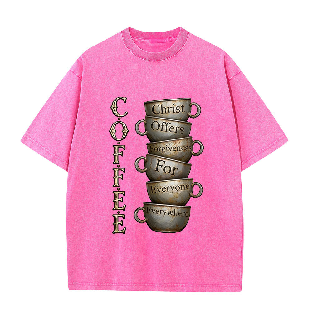 Christianartworkshop Maglietta unisex lavata con la scritta "CAFFÈ Cristo offre il perdono". - Rosa - 5XL - image 8