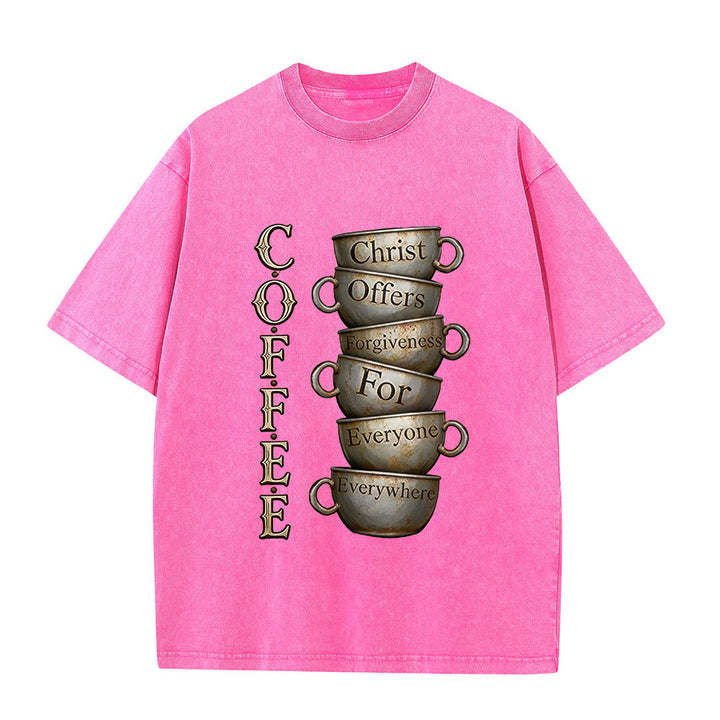 Christianartworkshop Maglietta unisex lavata con la scritta "CAFFÈ Cristo offre il perdono". - Rosa - 5XL - image 8