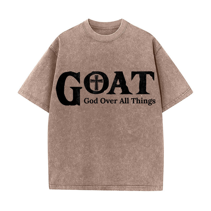Christianartworkshop T-shirt unisex lavata con scritta "GOAT God Over All Things" (Capra, Dio sopra ogni cosa). - Marrone - 5XL - image 4