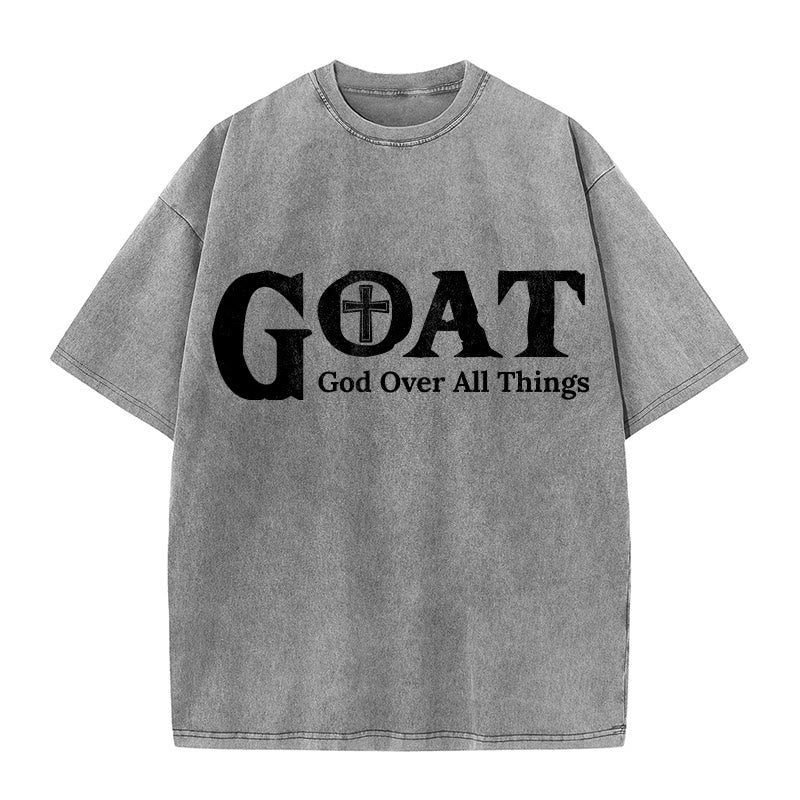 Christianartworkshop T-shirt unisex lavata con scritta "GOAT God Over All Things" (Capra, Dio sopra ogni cosa). - Grigio - 5XL - image 1