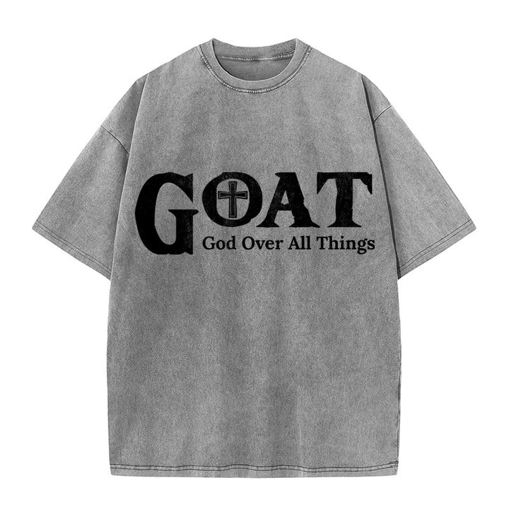 Christianartworkshop T-shirt unisex lavata con scritta "GOAT God Over All Things" (Capra, Dio sopra ogni cosa). - Grigio - 5XL - image 1