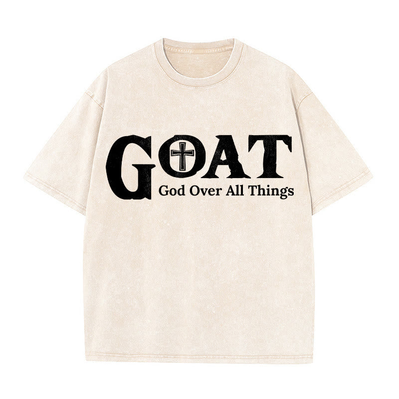 Christianartworkshop T-shirt unisex lavata con scritta "GOAT God Over All Things" (Capra, Dio sopra ogni cosa). - Beige - 5XL - image 5