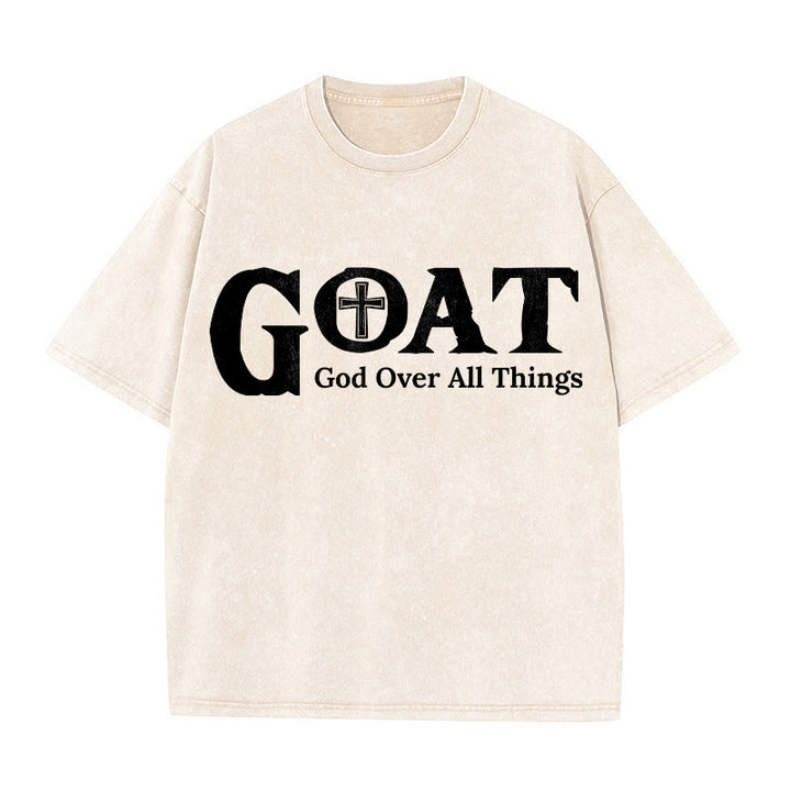 Christianartworkshop T-shirt unisex lavata con scritta "GOAT God Over All Things" (Capra, Dio sopra ogni cosa). - Beige - 5XL - image 5