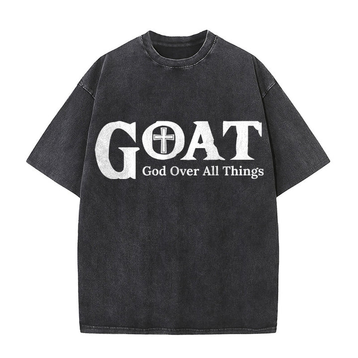 Christianartworkshop T-shirt unisex lavata con scritta "GOAT God Over All Things" (Capra, Dio sopra ogni cosa). - Nero - 5XL - image 0