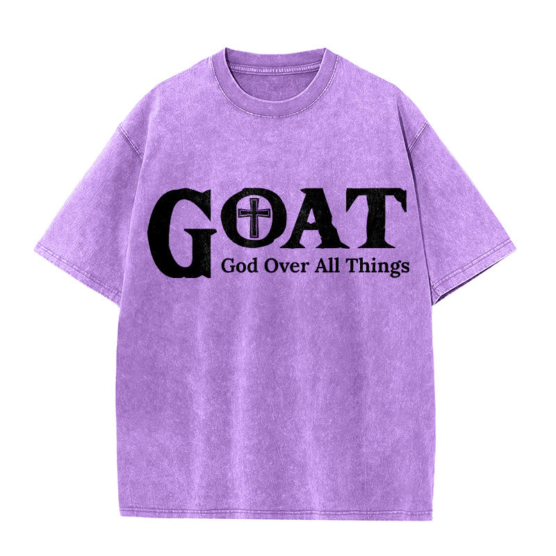 Christianartworkshop T-shirt unisex lavata con scritta "GOAT God Over All Things" (Capra, Dio sopra ogni cosa). - Viola - 5XL - image 7