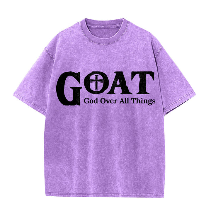 Christianartworkshop T-shirt unisex lavata con scritta "GOAT God Over All Things" (Capra, Dio sopra ogni cosa). - Viola - 5XL - image 7