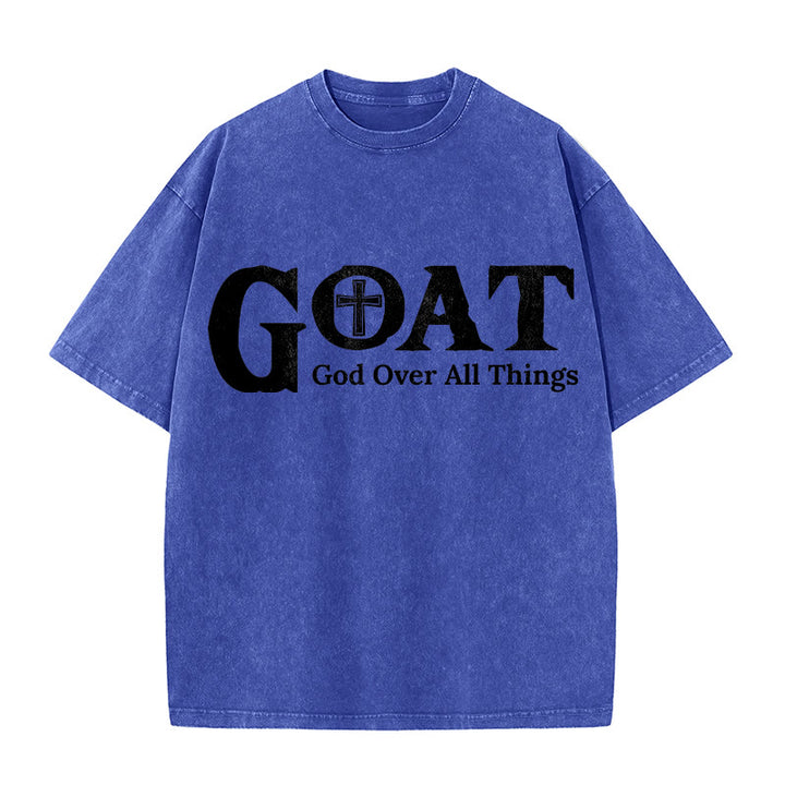 Christianartworkshop T-shirt unisex lavata con scritta "GOAT God Over All Things" (Capra, Dio sopra ogni cosa). - Blu - 5XL - image 6