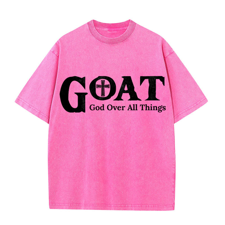 Christianartworkshop T-shirt unisex lavata con scritta "GOAT God Over All Things" (Capra, Dio sopra ogni cosa). - Rosa - 5XL - image 8