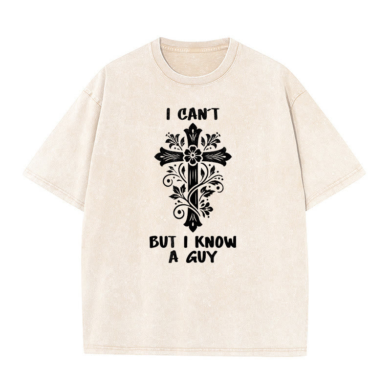 Christianartworkshop Non posso, ma conosco un ragazzo. T-shirt unisex lavata con croce floreale. - Beige - 5XL - image 0
