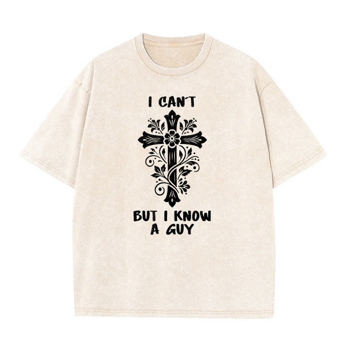 Christianartworkshop Non posso, ma conosco un ragazzo. T-shirt unisex lavata con croce floreale. - Beige - 5XL - image 0