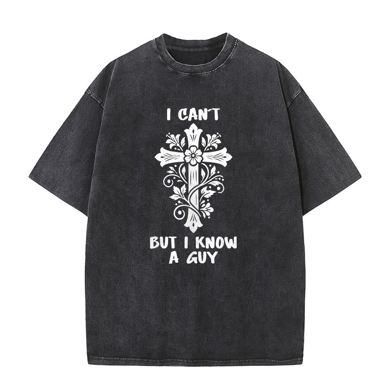Christianartworkshop Non posso, ma conosco un ragazzo. T-shirt unisex lavata con croce floreale. - Nero - 5XL - image 1