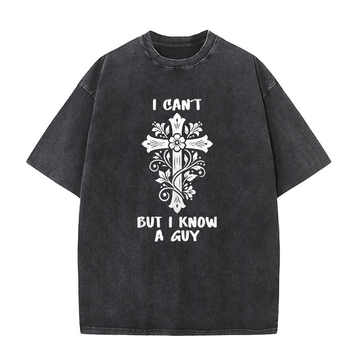 Christianartworkshop Non posso, ma conosco un ragazzo. T-shirt unisex lavata con croce floreale. - Nero - 5XL - image 1