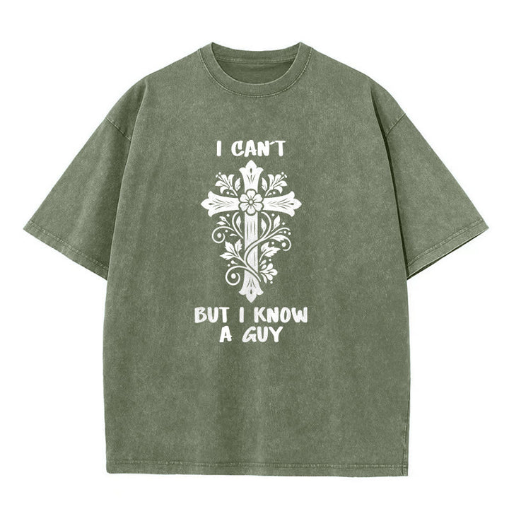 Christianartworkshop Non posso, ma conosco un ragazzo. T-shirt unisex lavata con croce floreale. - Verde militare - 5XL - image 4
