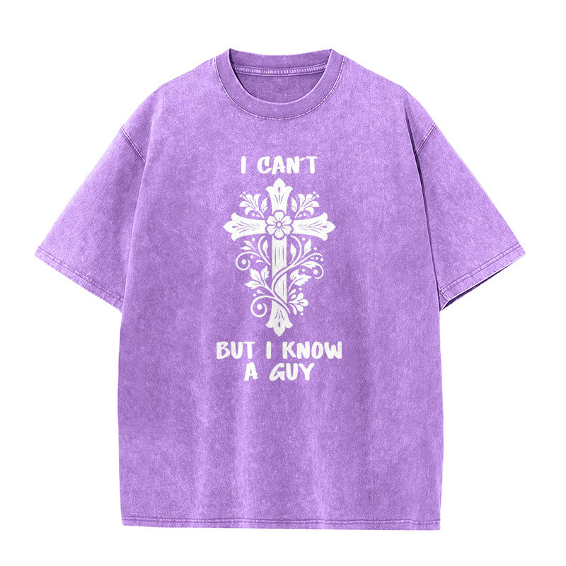 Christianartworkshop Non posso, ma conosco un ragazzo. T-shirt unisex lavata con croce floreale. - Viola - 5XL - image 7