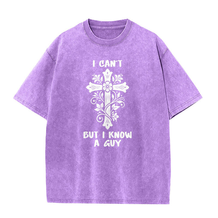 Christianartworkshop Non posso, ma conosco un ragazzo. T-shirt unisex lavata con croce floreale. - Viola - 5XL - image 7