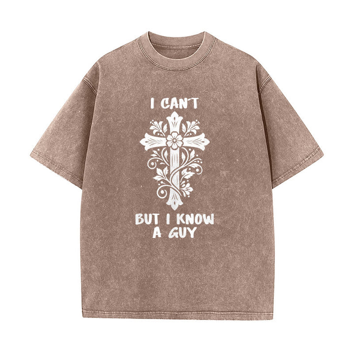 Christianartworkshop Non posso, ma conosco un ragazzo. T-shirt unisex lavata con croce floreale. - Marrone - 5XL - image 5