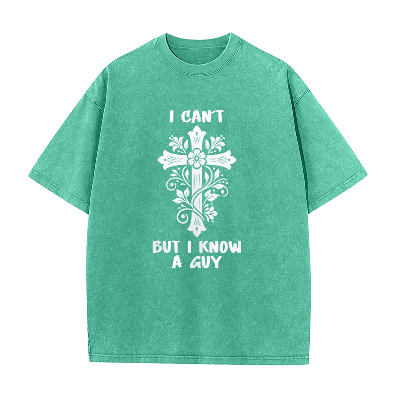 Christianartworkshop Non posso, ma conosco un ragazzo. T-shirt unisex lavata con croce floreale. - Verde - 5XL - image 3