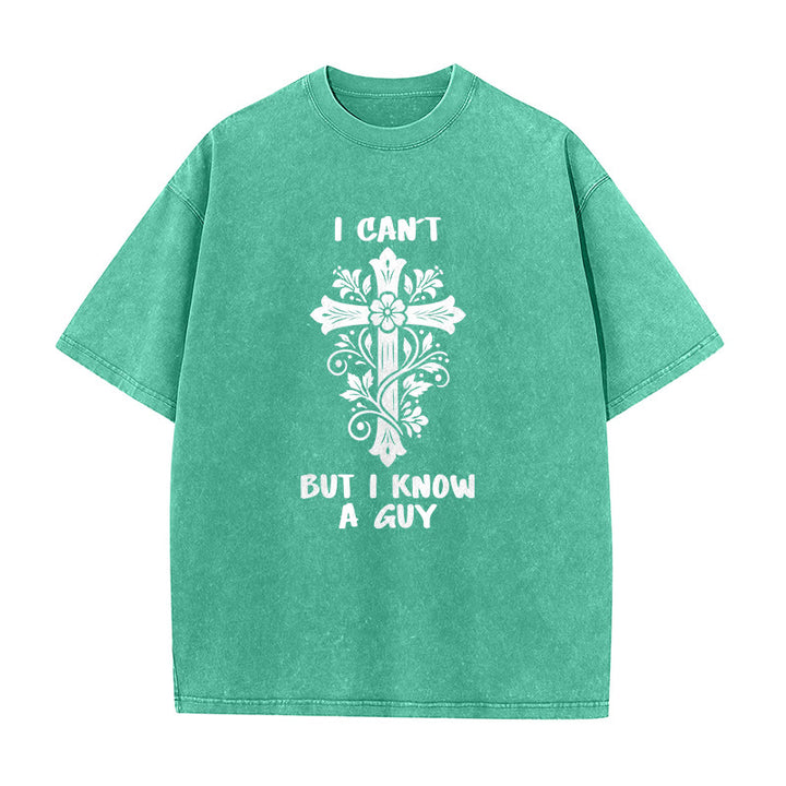 Christianartworkshop Non posso, ma conosco un ragazzo. T-shirt unisex lavata con croce floreale. - Verde - 5XL - image 3