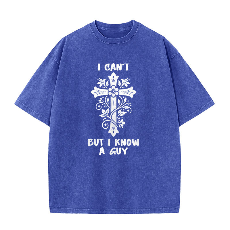Christianartworkshop Non posso, ma conosco un ragazzo. T-shirt unisex lavata con croce floreale. - Blu - 5XL - image 6