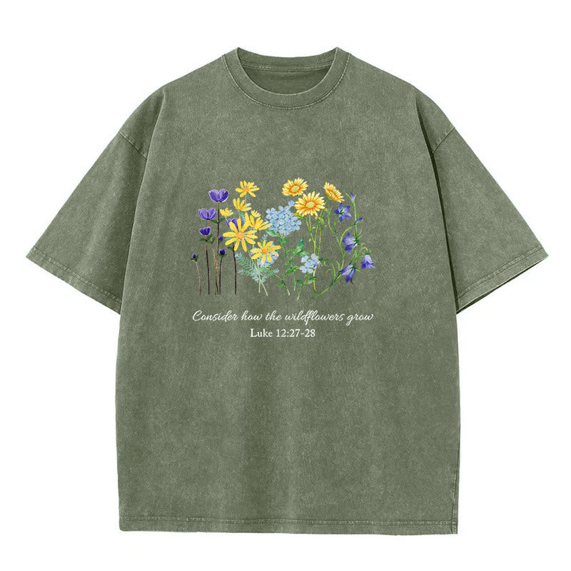 Christianartworkshop Considera come crescono i fiori selvatici - T-shirt unisex lavata - Verde militare - 5XL - image 4