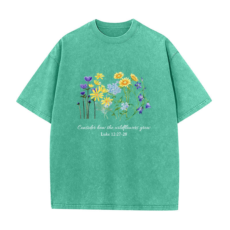 Christianartworkshop Considera come crescono i fiori selvatici - T-shirt unisex lavata - Verde - 5XL - image 3