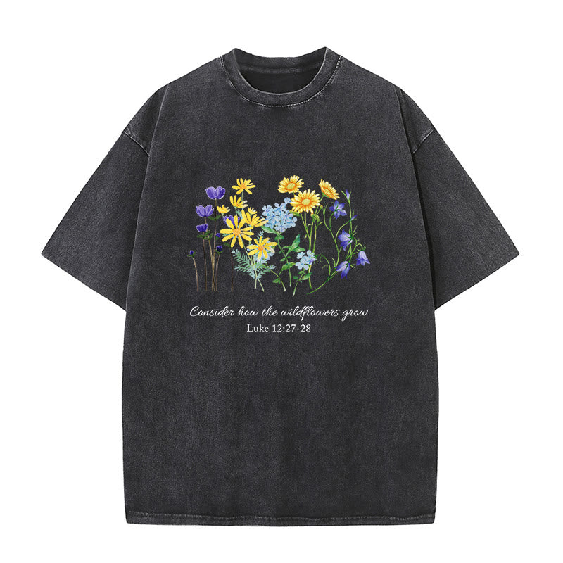 Christianartworkshop Considera come crescono i fiori selvatici - T-shirt unisex lavata - Nero - 5XL - image 1